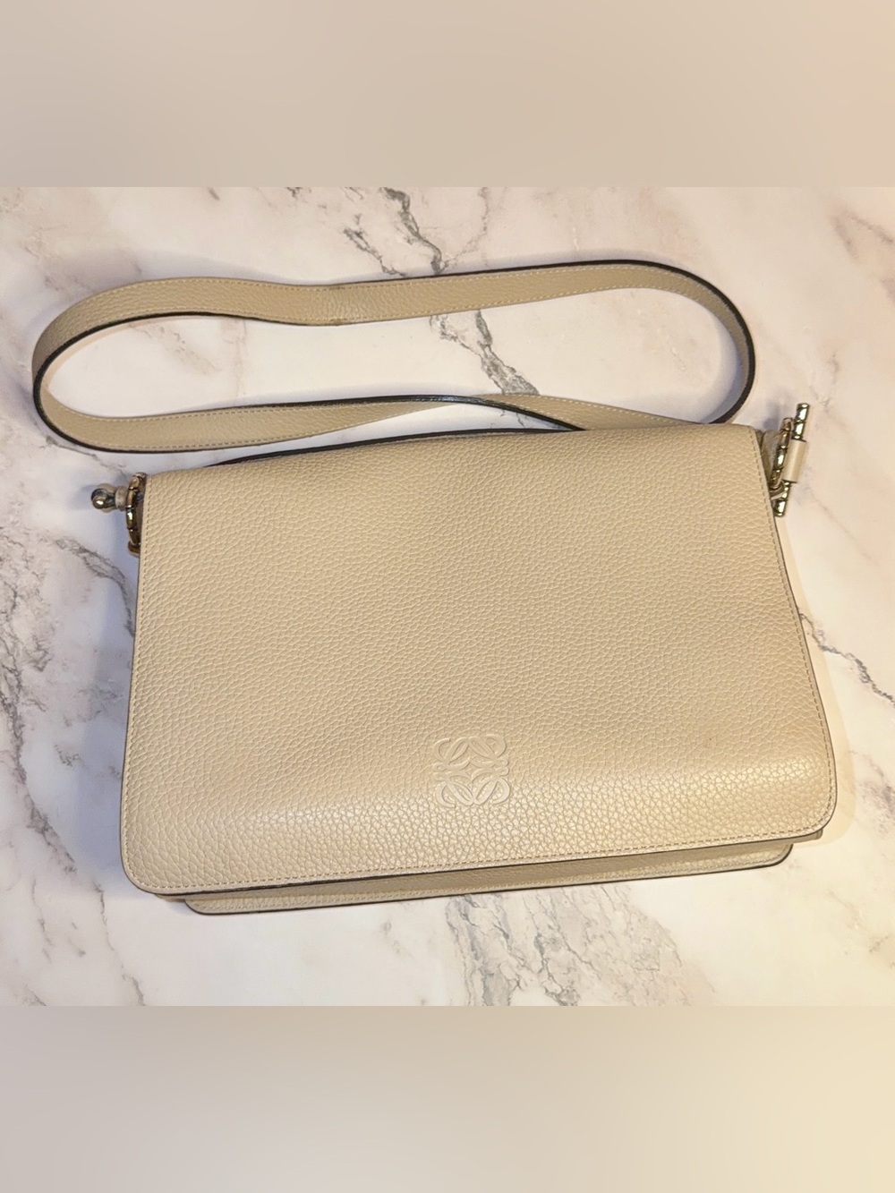 Loewe Cream Pebbled Leather Crossbody Bag